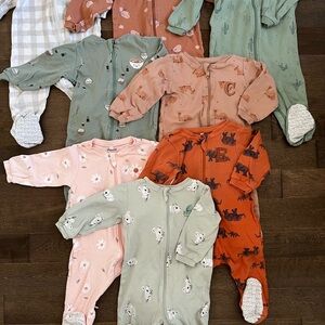 Assorted Kids Footed One-Piece Sleepers - Pink, Sage, Rust Set